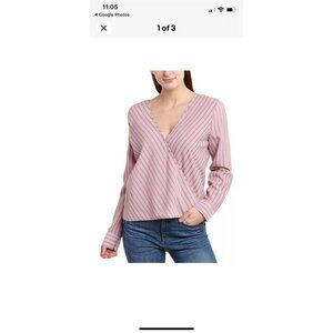 BCBGMaxAzria Pink Striped  Wrap Blouse Top XS Career Business